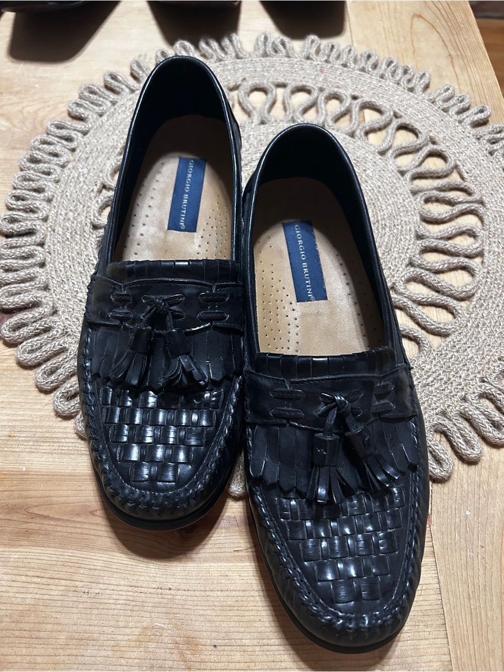 Giorgio Brutini Black Woven Tassel Slip-On Loafers